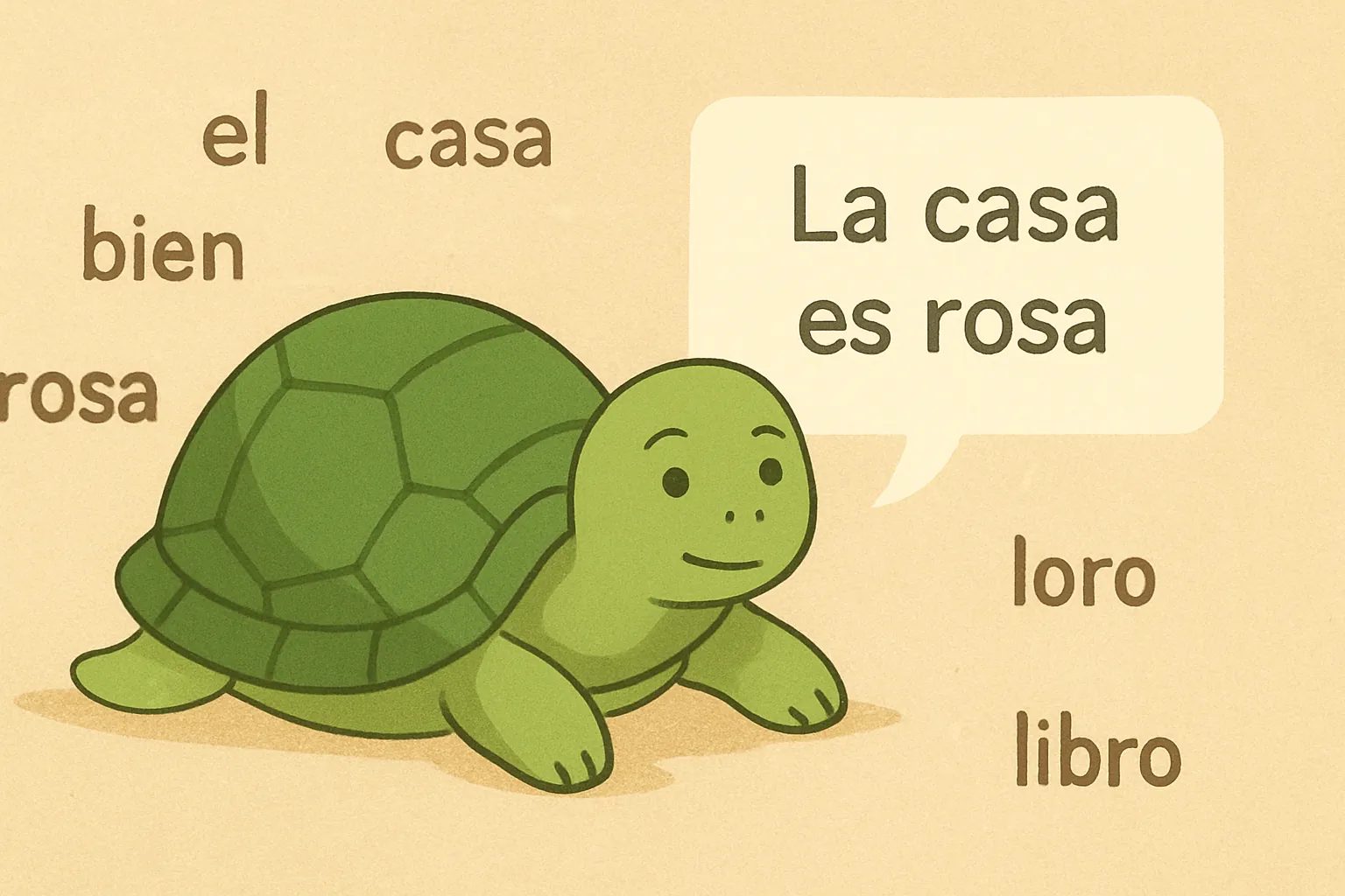 Ilustración editorial que muestra la tortuga de TortoLingua descubriendo significado a través del contexto para el artículo "La hipótesis del orden natural: por qué la secuencia gramatical no coincide con el aprendizaje".