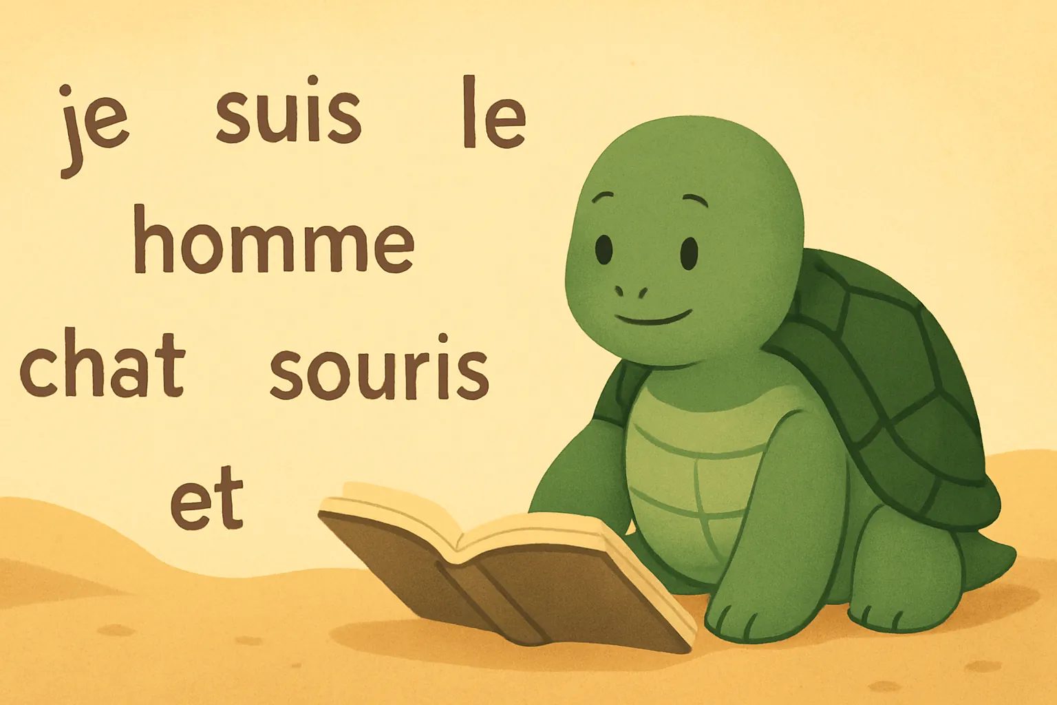 Illustration éditoriale montrant la tortue de TortoLingua découvrant le sens grâce au contexte pour l’article "Input compréhensible vs étude de la grammaire : qu'est-ce qui marche mieux ?".