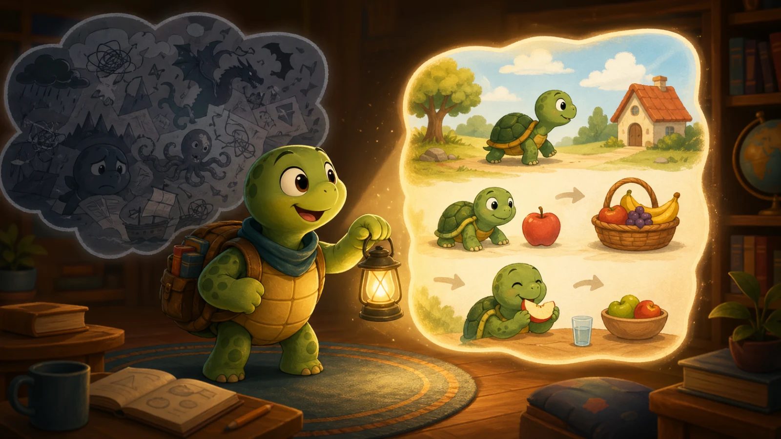La tortue TortoLingua utilise une lanterne pour comprendre une scène claire grâce au contexte