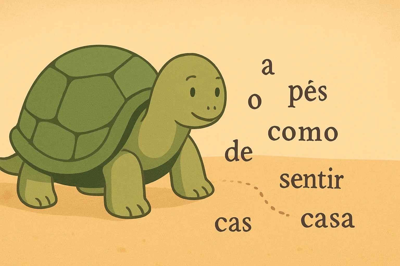 Ilustração editorial mostrando a tartaruga da TortoLingua descobrindo significado por meio do contexto para o artigo "A hipótese da ordem natural: por que a sequência gramatical não coincide com a aprendizagem".