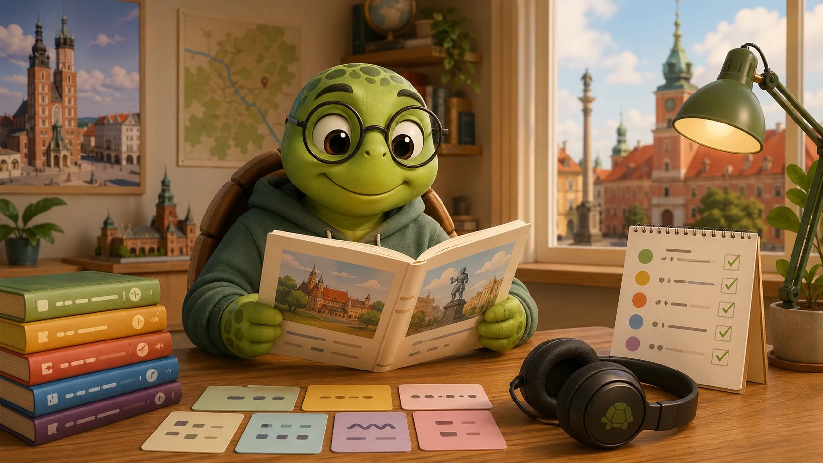 TortoLingua kornjača čita početne tekstove za poljski uz audio i nedeljni plan čitanja